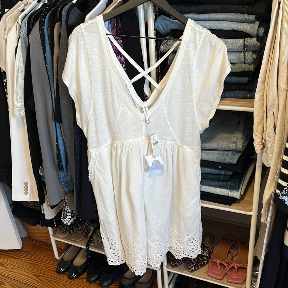 White Mini Dress with Eyelet Hem